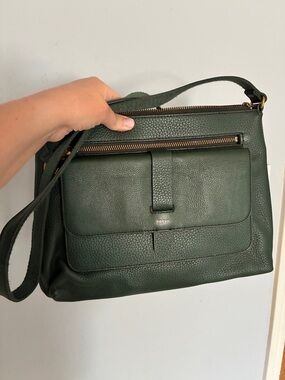 Fossil Dark Green Pebbled Leather Shoulder Bag